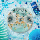 Blauwgroen en gouden bloemen Elegant papier Bord (Feest)