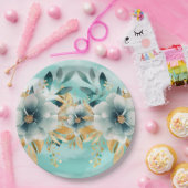 Blauwgroen en gouden bloemen Elegant papier Bord (Feest)