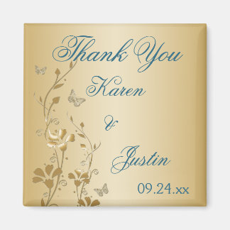 Blauwgroen en gouden bloemen en vlinders magneet