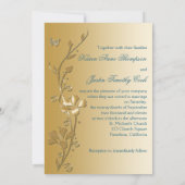 Blauwgroen en Gouden Bloemen en Vlinders Uitnodigi Kaart (Achterkant)