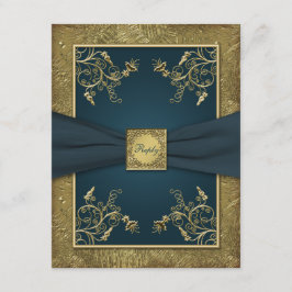 Blauwgroen en Gouden Bloemen RSVP-Kaart RSVP Kaartje