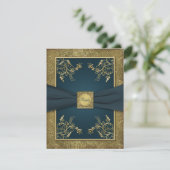 Blauwgroen en Gouden Bloemen RSVP-Kaart RSVP Kaartje (Staand voorkant)