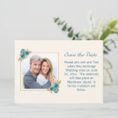 Blauwgroen en gouden bloemenbruiloft RSVP Save The Save The Date (Staand voorkant)