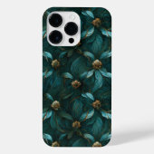 Blauwgroen en gouden bloemmotief iPhone hoesje (Achterkant)