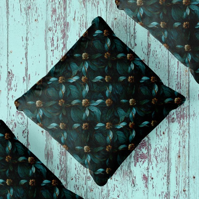Blauwgroen en gouden bloemmotief kussen (Creator heeft geüpload)