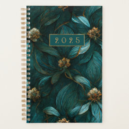 Blauwgroen en gouden bloemmotief planner