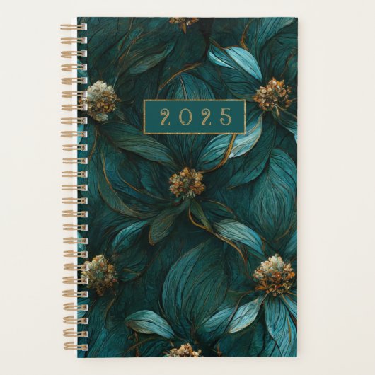 Blauwgroen en gouden bloemmotief planner (Voorkant)