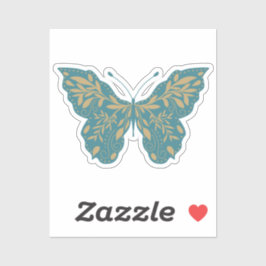Blauwgroen en gouden botanische vlinder sticker