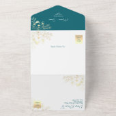 Blauwgroen en gouden bruiloft all in one uitnodiging (Buitenkant)