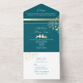 Blauwgroen en gouden bruiloft all in one uitnodiging (Binnen)