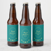 Blauwgroen en gouden bruiloft bier etiket (Flessen)