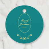 Blauwgroen en gouden bruiloft gunst Label (Achterkant)