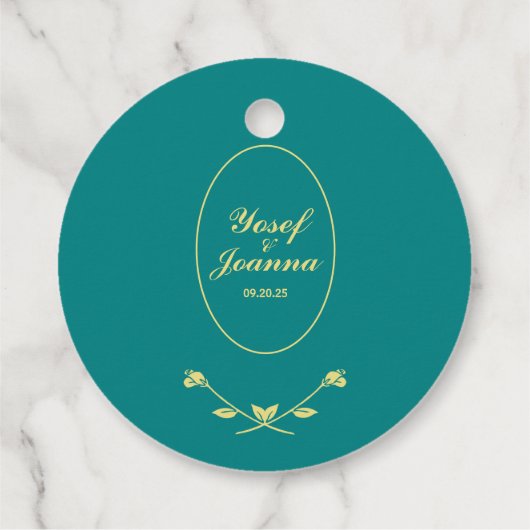 Blauwgroen en gouden bruiloft gunst Label (Achterkant)