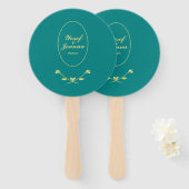 Blauwgroen en gouden bruiloft handwaaier (Voorkant en achterkant)