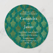 Blauwgroen en gouden bruiloft kaart (Voorkant / Achterkant)