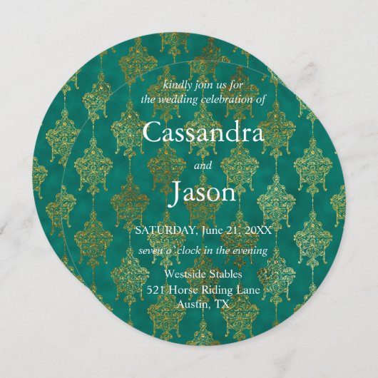 Blauwgroen en gouden bruiloft kaart (Voorkant / Achterkant)