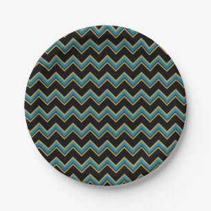 Blauwgroen en Gouden Chevron Papier Borden Papieren Bordje