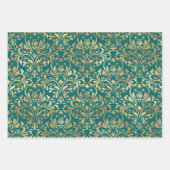 Blauwgroen en gouden  Damask Inpakpapier Vel (Voorkant 3)