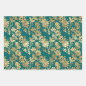 Blauwgroen en gouden  Damask Inpakpapier Vel (Voorkant 2)
