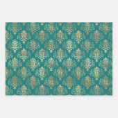 Blauwgroen en gouden  Damask Inpakpapier Vel (Voorkant)