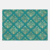 Blauwgroen en gouden  Damask Inpakpapier Vel (Voorkant)