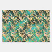 Blauwgroen en gouden  Damask Inpakpapier Vel (Voorkant 2)