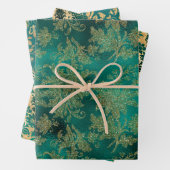 Blauwgroen en gouden  Damask Inpakpapier Vel (In situ)