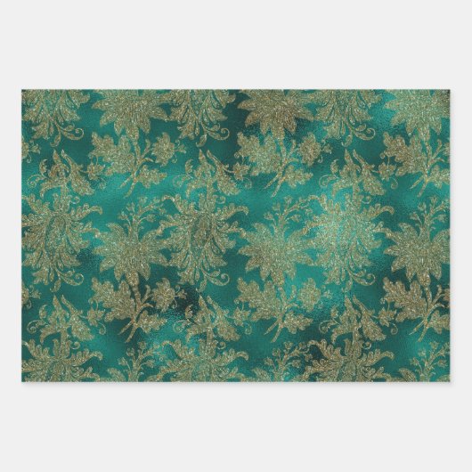 Blauwgroen en gouden  Damask Inpakpapier Vel (Voorkant)