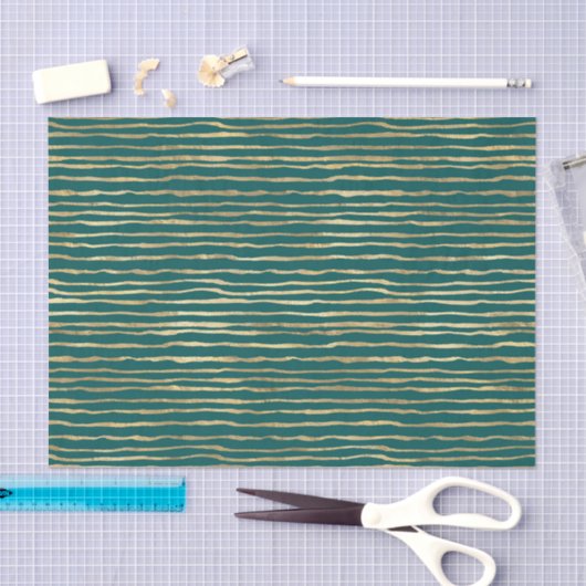 Blauwgroen en gouden Doodle Stripes Tissuepapier (Craft)
