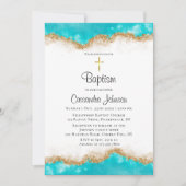 Blauwgroen en gouden doopuitnodiging kaart (Voorkant)