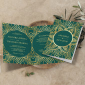 Blauwgroen en gouden etnische Mandala Indiaas huwe