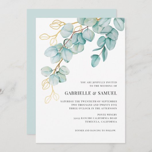 Blauwgroen en gouden Eucalyptus Greenery Wedding I (Voorkant / Achterkant)