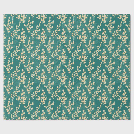 Blauwgroen en gouden eucalyptuspatroon cadeaupapier (Vlak)