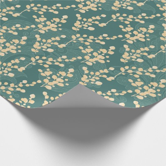 Blauwgroen en gouden eucalyptuspatroon cadeaupapier (Hoek)