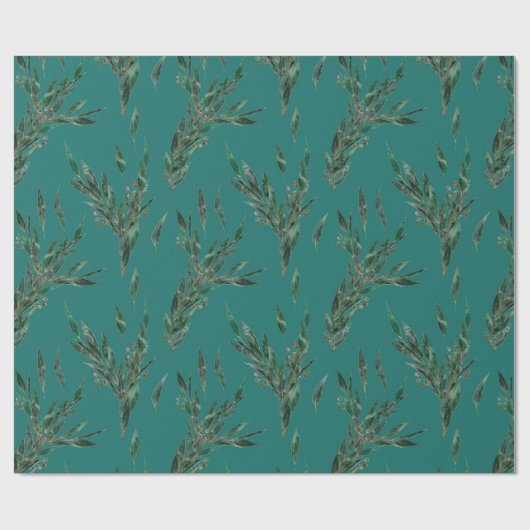 Blauwgroen en gouden eucalyptuspatroon cadeaupapier (Vlak)