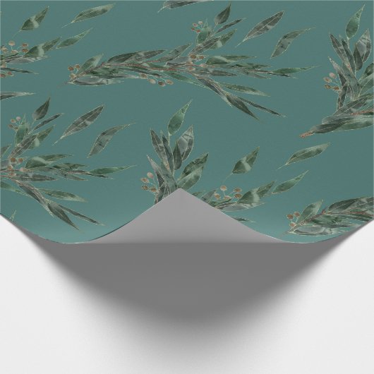 Blauwgroen en gouden eucalyptuspatroon cadeaupapier (Hoek)