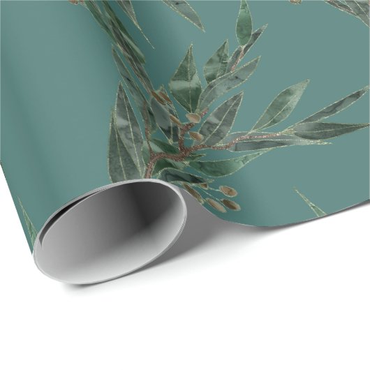 Blauwgroen en gouden eucalyptuspatroon cadeaupapier (Rol Hoek)