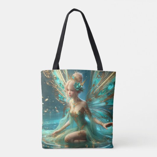 Blauwgroen en gouden Fairy All-Over Print Canvas t Tote Bag (Achterkant)