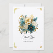 Blauwgroen en gouden Floral Wedding Bedankkaart (Voorkant)
