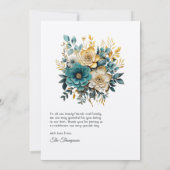 Blauwgroen en gouden Floral Wedding Bedankkaart (Achterkant)