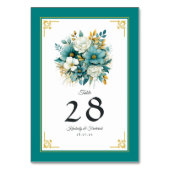 Blauwgroen en gouden Floral Wedding Kaart (Achterkant)