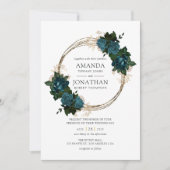 Blauwgroen en gouden Floral Wedding Kaart (Voorkant)