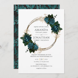 Blauwgroen en gouden Floral Wedding Kaart