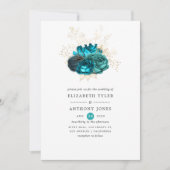 Blauwgroen en gouden Floral Wedding Kaart (Voorkant)