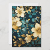Blauwgroen en gouden Floral Wedding Kaart (Achterkant)