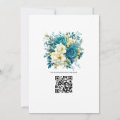 Blauwgroen en gouden Floral Wedding Kaart (Achterkant)