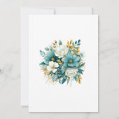 Blauwgroen en gouden Floral Wedding Kaart (Achterkant)