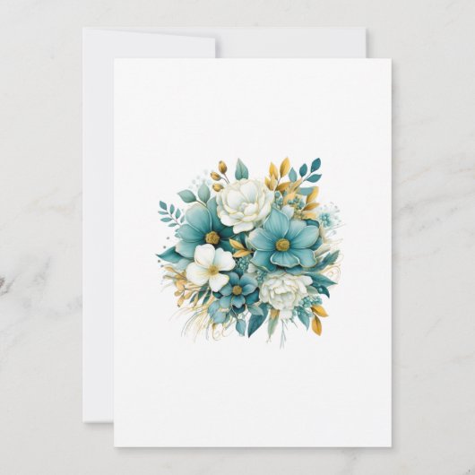 Blauwgroen en gouden Floral Wedding Kaart (Achterkant)