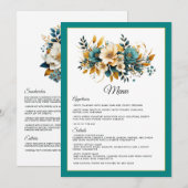 Blauwgroen en gouden Floral Wedding Menu (Voorkant / Achterkant)