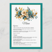 Blauwgroen en gouden Floral Wedding Menu (Voorkant)